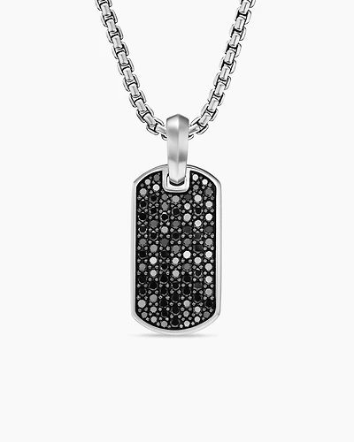 Chevron Tag in Sterling Silver with Black Diamonds
