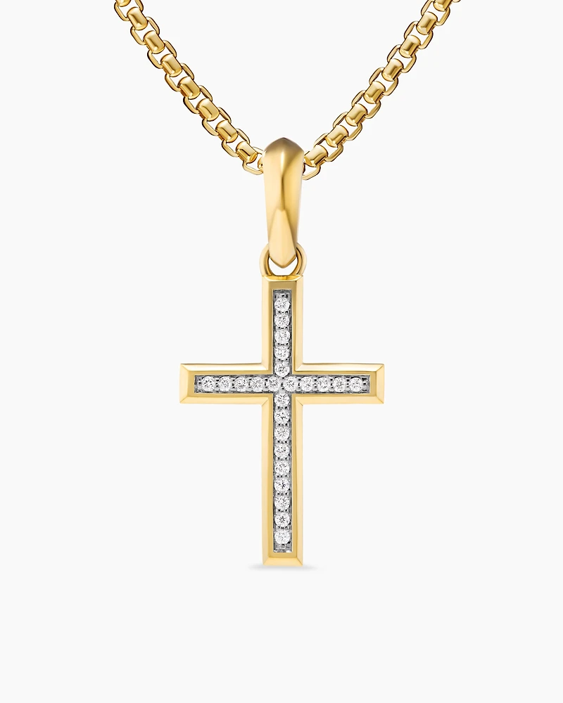 Cross Pendant in 18K Yellow Gold with Diamonds, 24mm