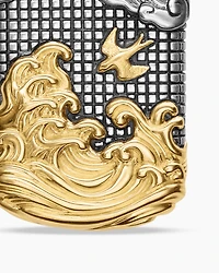 Waves Tag in Sterling Silver with 18K Yellow Gold, 27mm
