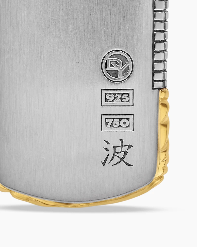 Waves Tag in Sterling Silver with 18K Yellow Gold, 27mm