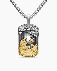 Waves Tag in Sterling Silver with 18K Yellow Gold, 27mm