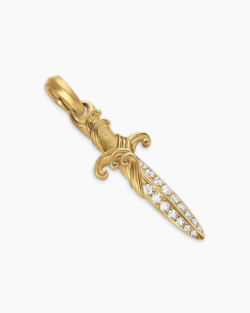 Waves Dagger Amulet in 18K Yellow Gold with Diamonds, 31mm