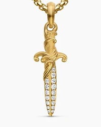 Waves Dagger Amulet in 18K Yellow Gold with Diamonds, 31mm