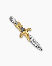 Waves Dagger Amulet in Sterling Silver with 18K Yellow Gold with Diamonds, 31mm