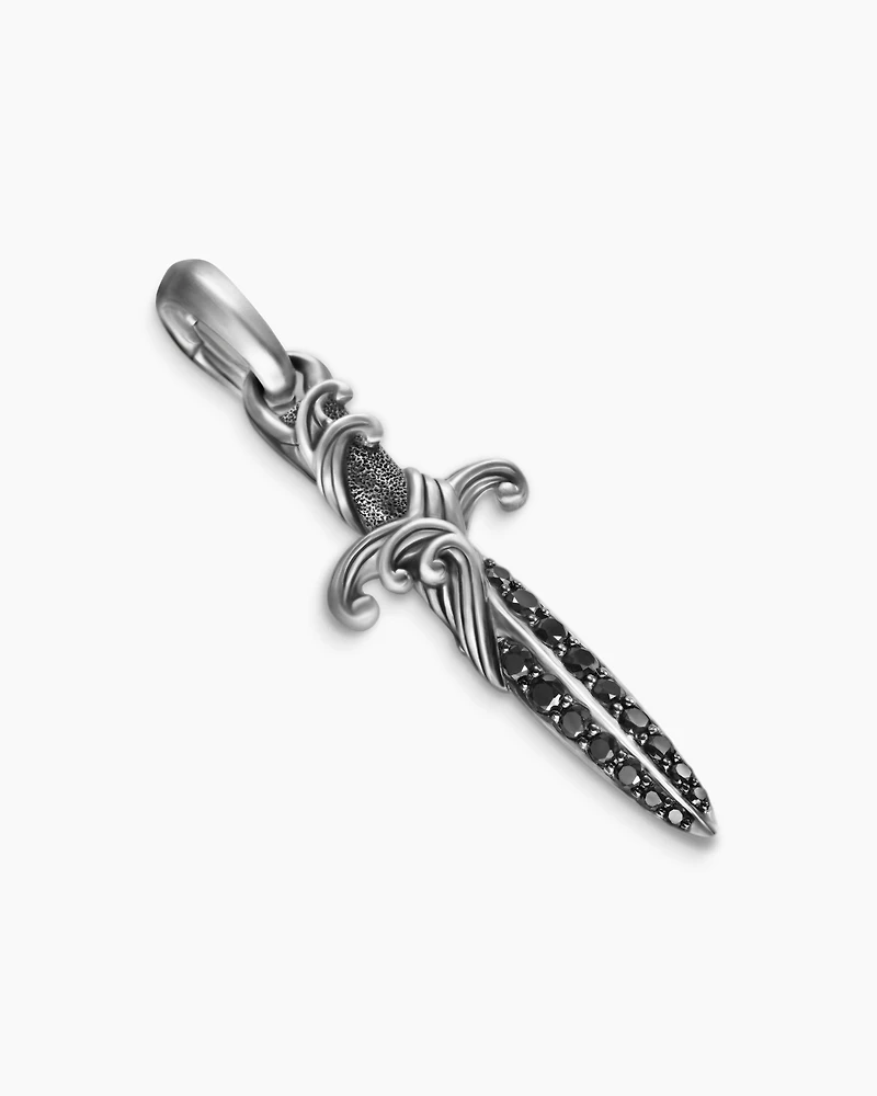 Waves Dagger Amulet in Sterling Silver with Black Diamonds