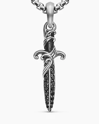 Waves Dagger Amulet in Sterling Silver with Black Diamonds