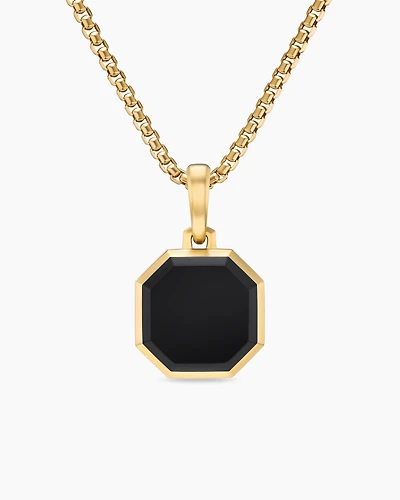 Faceted Stone Amulet in 18K Yellow Gold with Black Onyx, 16mm