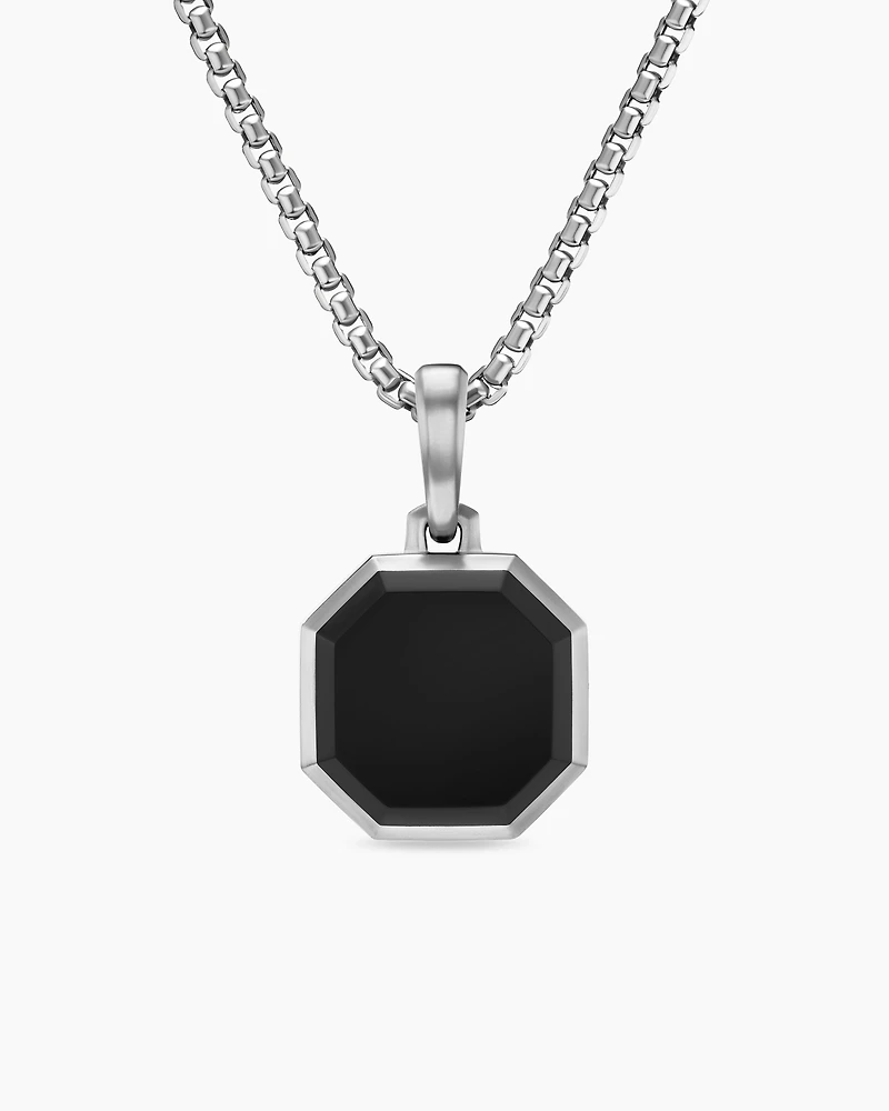 Faceted Stone Amulet in Sterling Silver with Black Onyx, 16mm