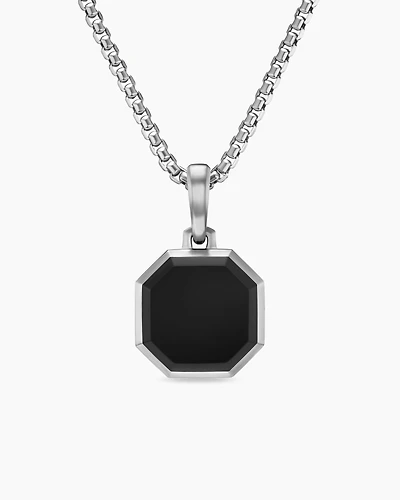 Faceted Stone Amulet in Sterling Silver with Black Onyx, 16mm