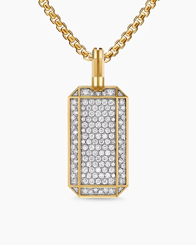 Octagonal Tag in 18K Yellow Gold with Diamonds, 27mm