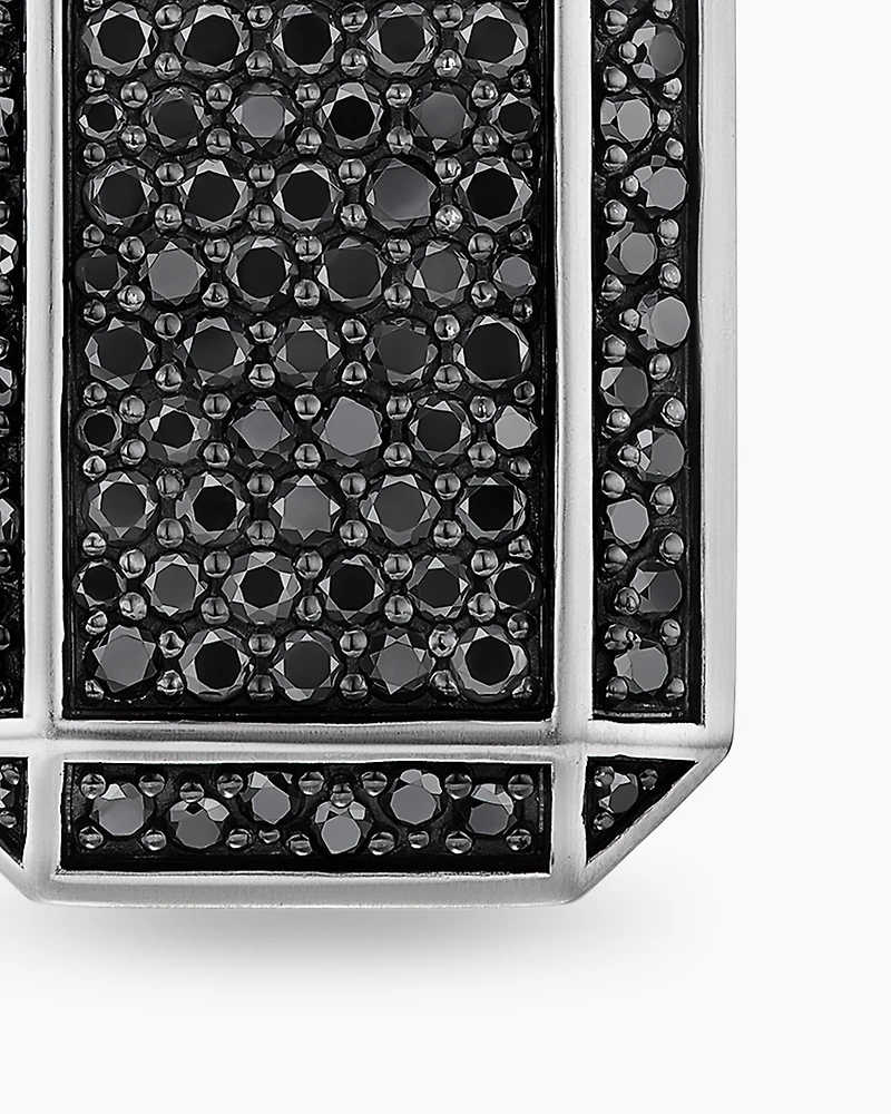 Octagonal Tag in Sterling Silver with Black Diamonds, 27mm