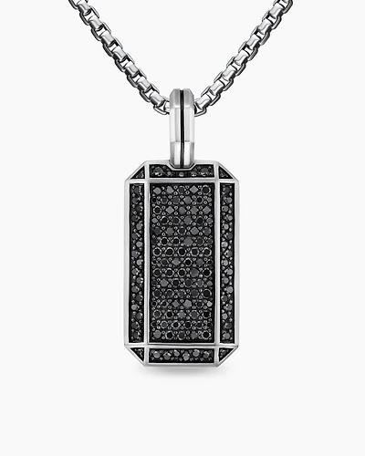 Octagonal Tag in Sterling Silver with Black Diamonds, 27mm
