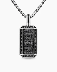 Octagonal Tag in Sterling Silver with Black Diamonds, 27mm