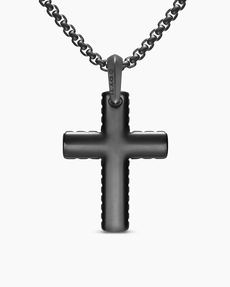 Chevron Cross Pendant in Black Titanium with Diamonds, 36mm