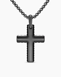 Chevron Cross Pendant in Black Titanium with Diamonds, 36mm