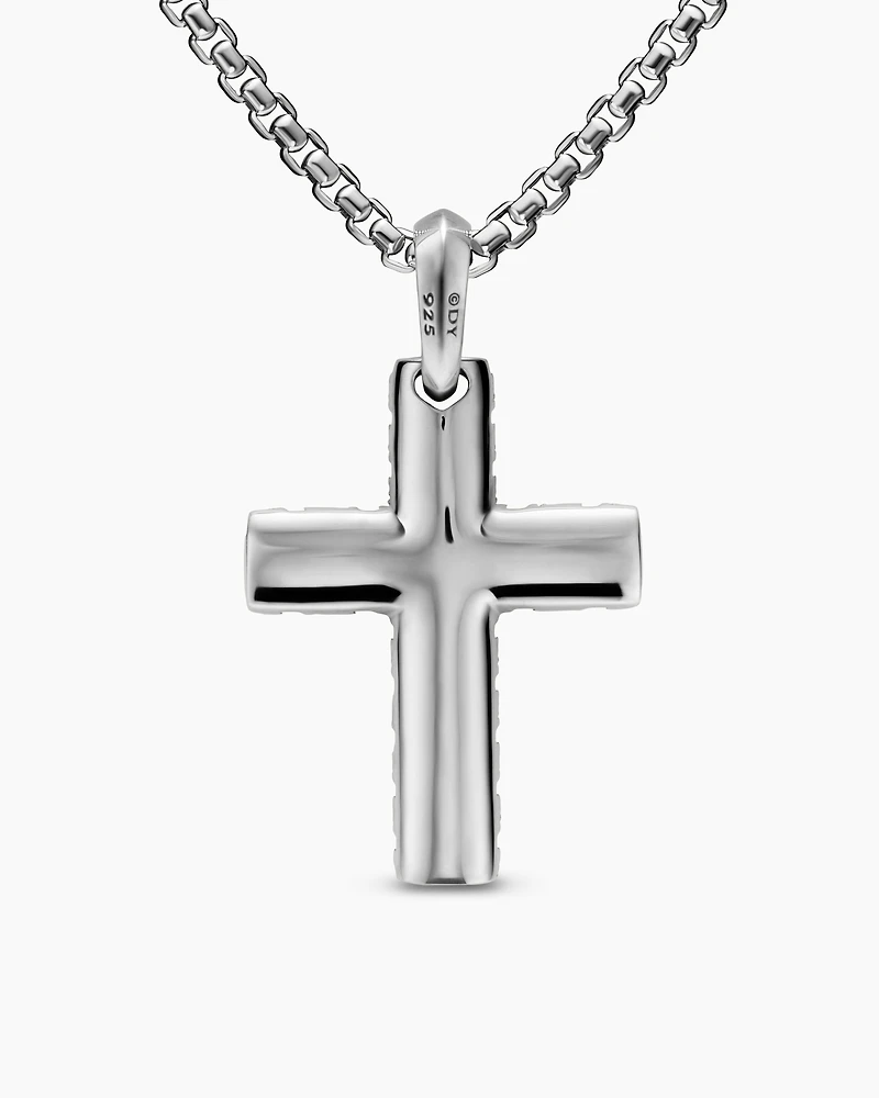 Chevron Cross Pendant in Sterling Silver with Black Diamonds, 36mm