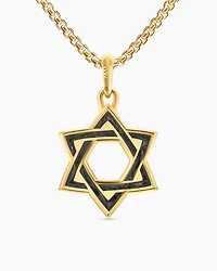 Star of David Amulet in 18K Yellow Gold with Forged Carbon, 25mm