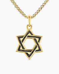 Star of David Amulet in 18K Yellow Gold with Forged Carbon, 25mm