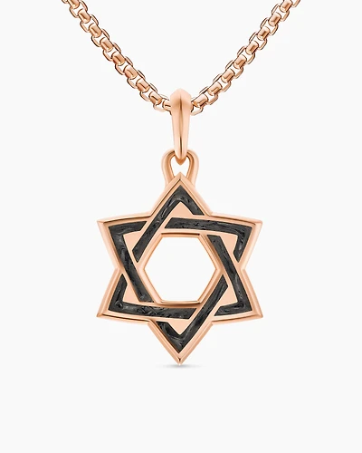 Star of David Amulet in 18K Rose Gold with Forged Carbon, 25mm