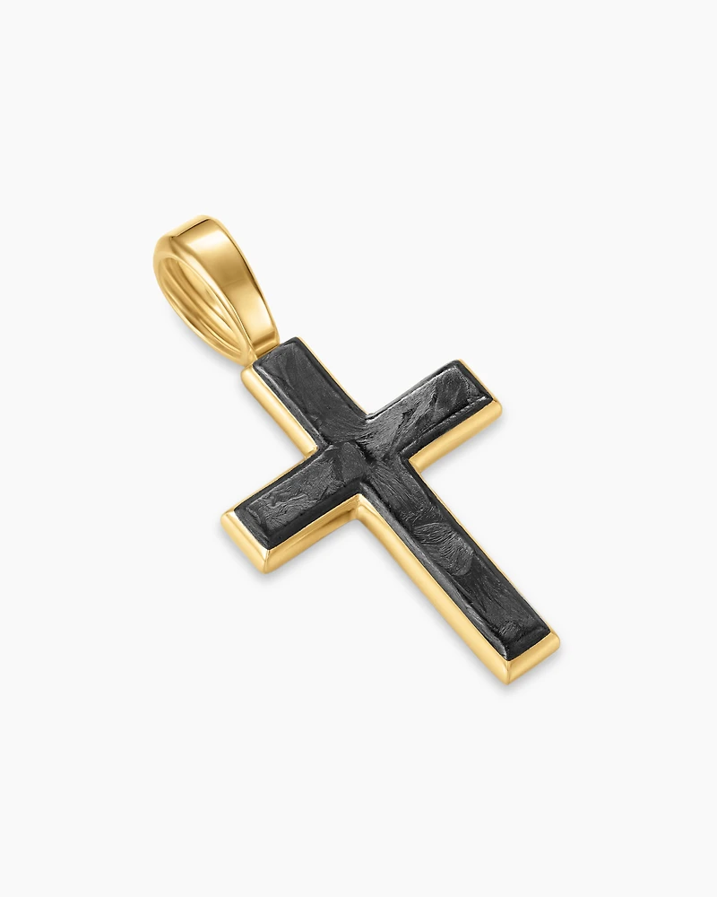 Cross Amulet in 18K Yellow Gold with Forged Carbon