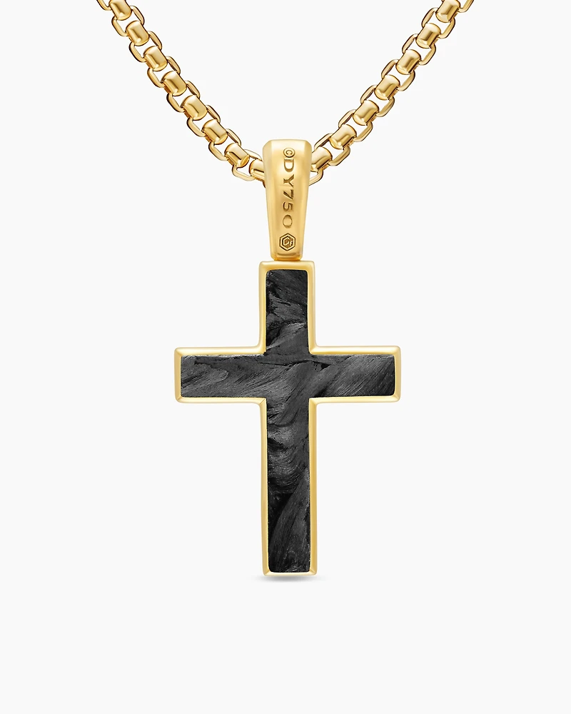 Cross Amulet in 18K Yellow Gold with Forged Carbon