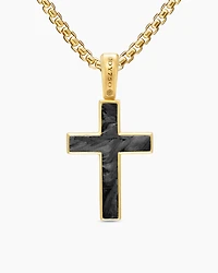 Cross Amulet in 18K Yellow Gold with Forged Carbon