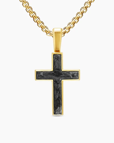 Cross Amulet in 18K Yellow Gold with Forged Carbon