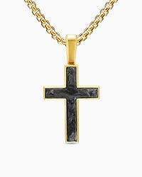 Cross Amulet in 18K Yellow Gold with Forged Carbon