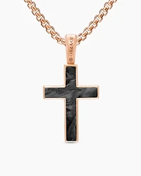 Cross Amulet in 18K Rose Gold with Forged Carbon, 24mm