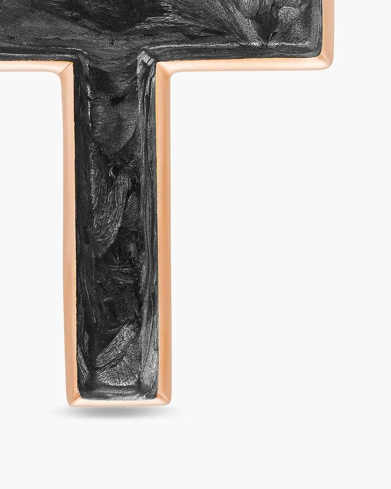 Cross Amulet in 18K Rose Gold with Forged Carbon, 24mm