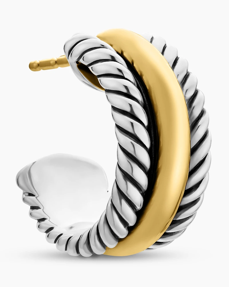 Cable Collectibles® Huggie Hoop Earrings in Sterling Silver with 14K Yellow Gold, 15.6mm