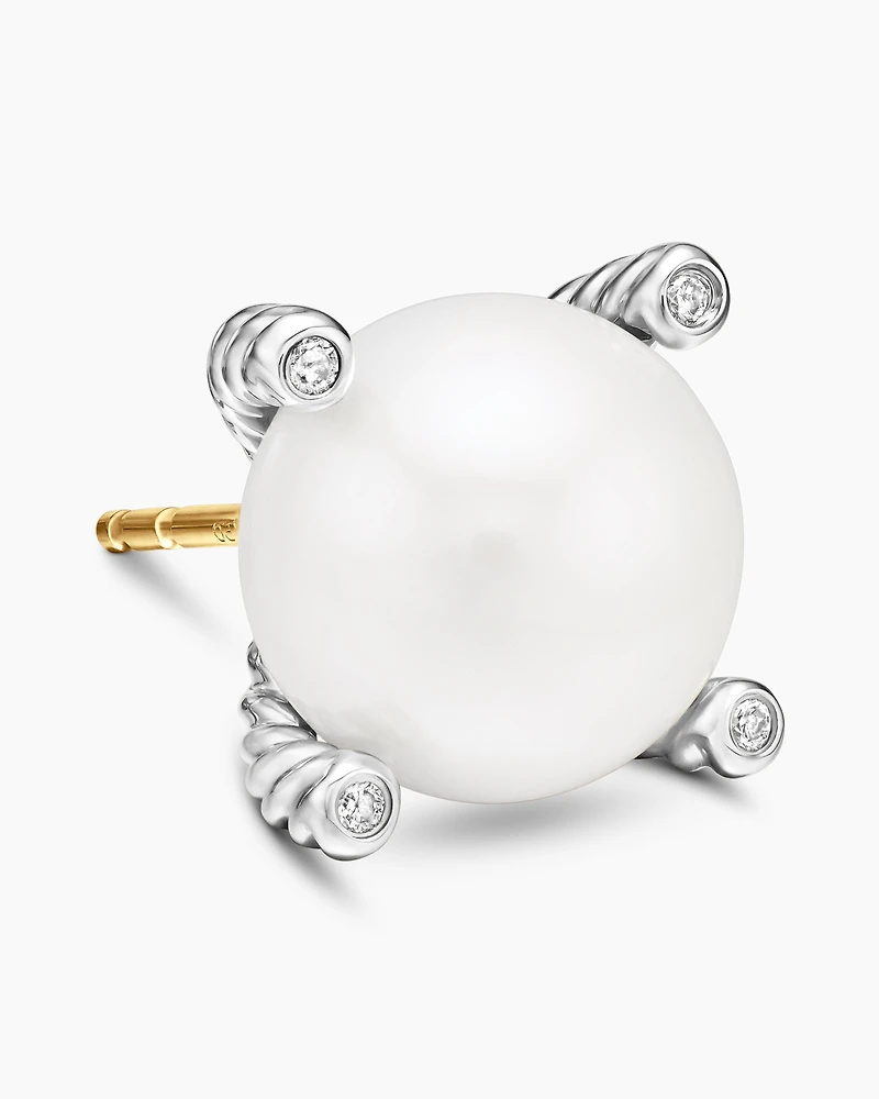 Pearl Stud Earrings in Sterling Silver with Pearls and Diamonds