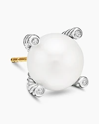 Pearl Stud Earrings in Sterling Silver with Pearls and Diamonds