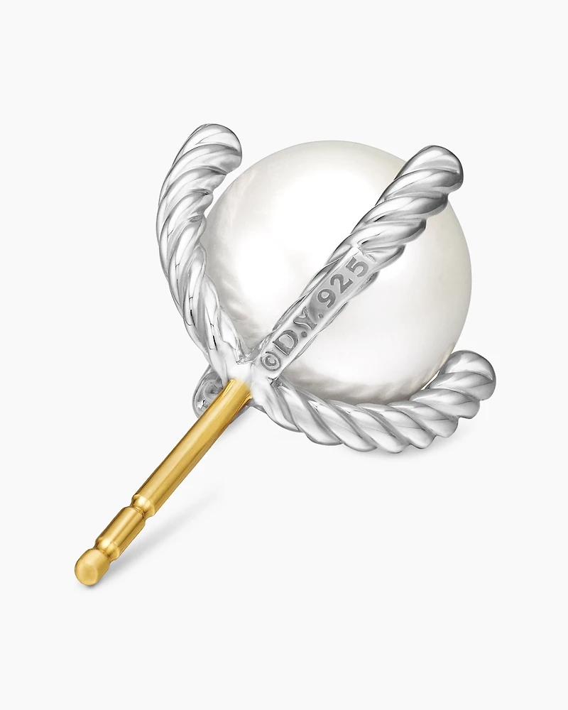 Pearl Stud Earrings in Sterling Silver with Pearls and Diamonds