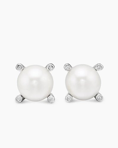 Pearl Stud Earrings in Sterling Silver with Pearls and Diamonds