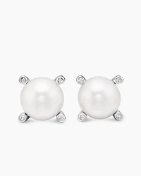 Pearl Stud Earrings in Sterling Silver with Pearls and Diamonds