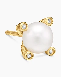 Cable Pearl Stud Earrings in 18K Yellow Gold with Diamonds, 7.4mm