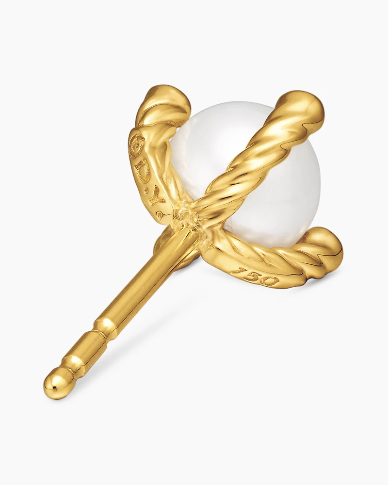 Cable Pearl Stud Earrings in 18K Yellow Gold with Diamonds, 7.4mm