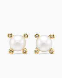 Cable Pearl Stud Earrings in 18K Yellow Gold with Diamonds, 7.4mm