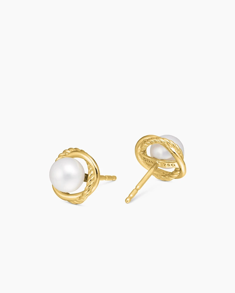 Infinity Pearl Stud Earrings in 18K Yellow Gold, 10mm