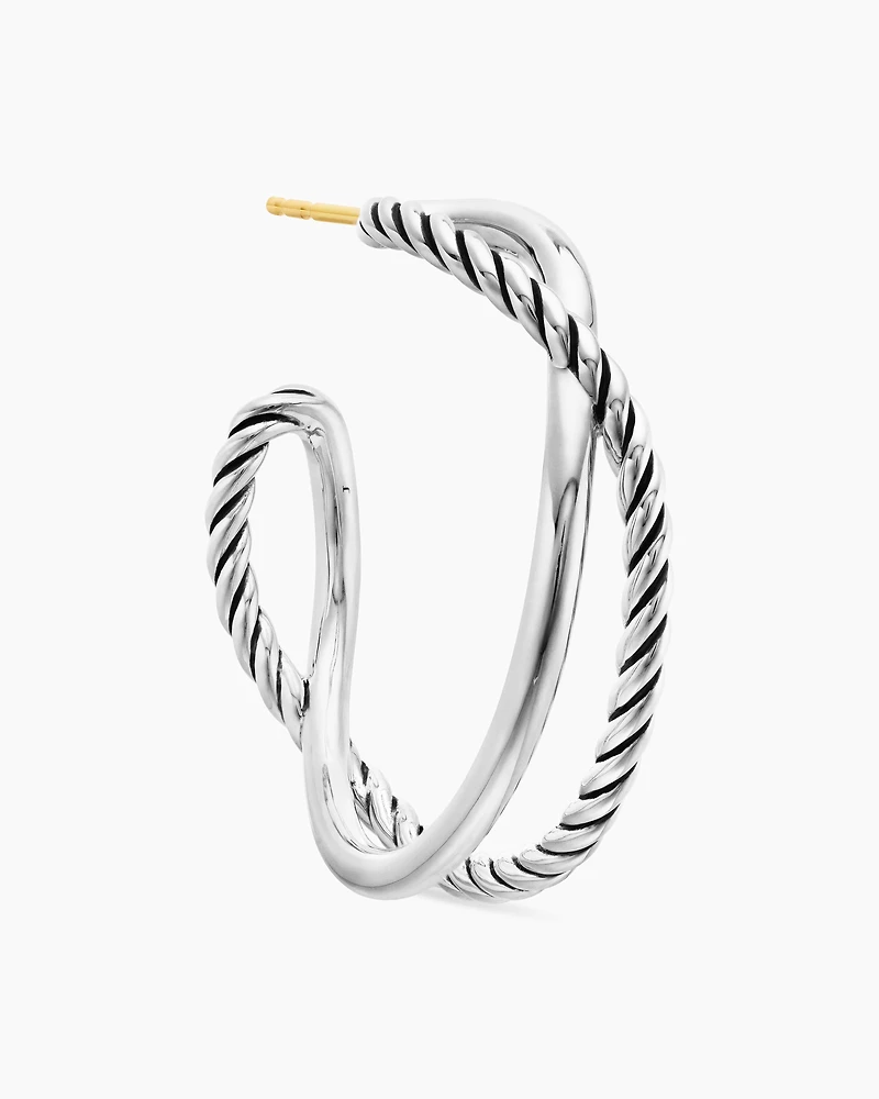 Crossover Hoop Earrings in Sterling Silver, 33.7mm
