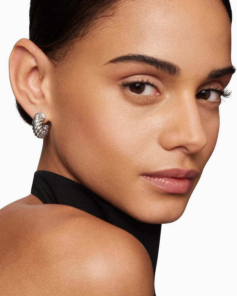 Sculpted Cable Shrimp Earrings in Sterling Silver, 20.5mm