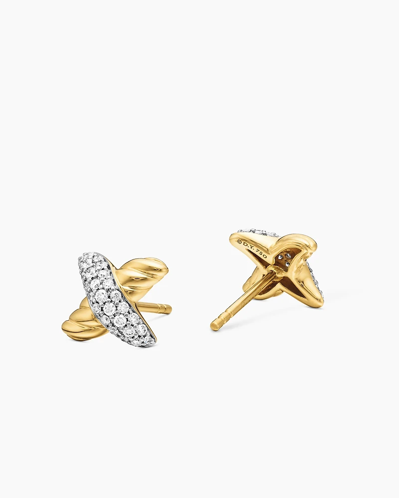 Petite X Stud Earrings in 18K Yellow Gold with Diamonds, 8.4mm