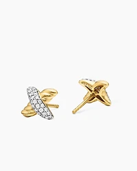Petite X Stud Earrings in 18K Yellow Gold with Diamonds, 8.4mm