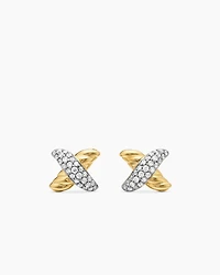 Petite X Stud Earrings in 18K Yellow Gold with Diamonds, 8.4mm
