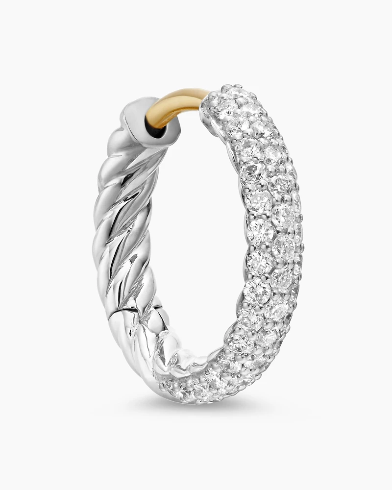 Petite Pavé Huggie Hoop Earrings in Sterling Silver with Diamonds, 14mm