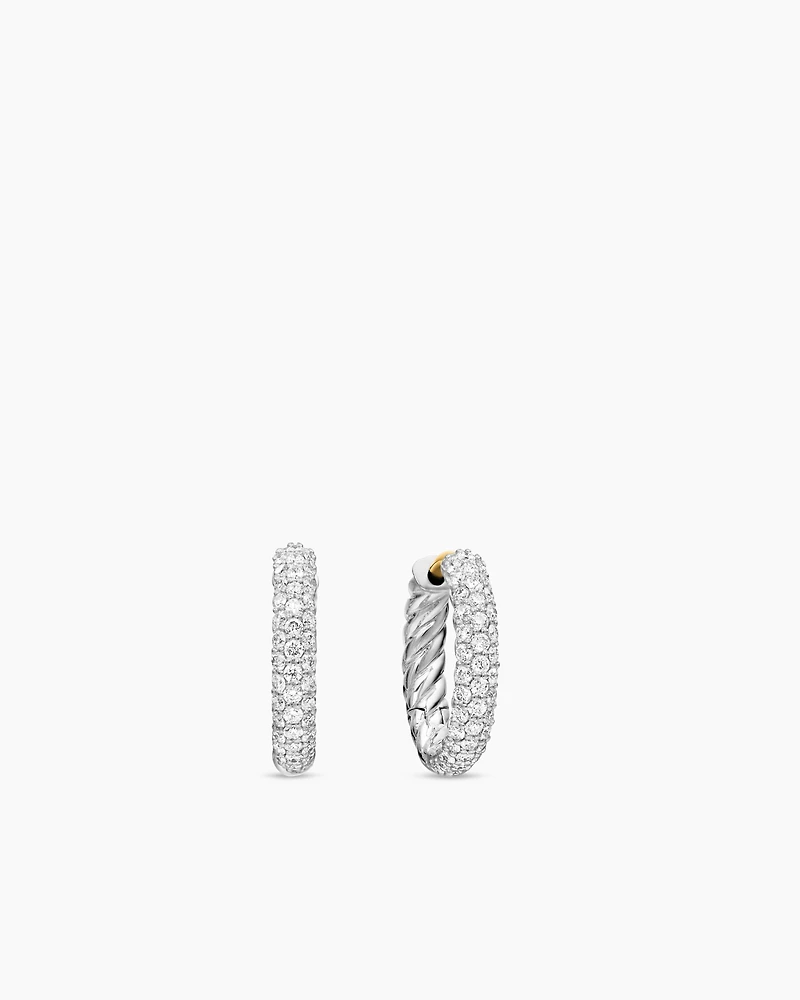 Petite Pavé Huggie Hoop Earrings in Sterling Silver with Diamonds, 14mm