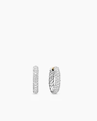 Petite Pavé Huggie Hoop Earrings in Sterling Silver with Diamonds, 14mm