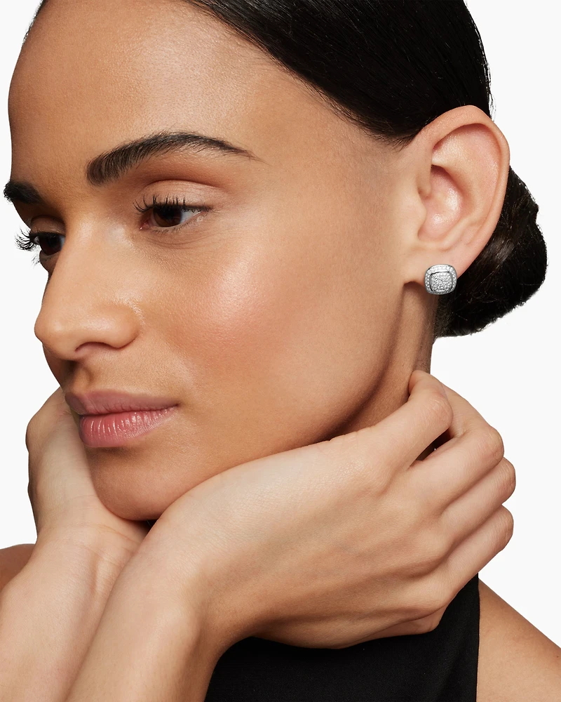 Albion® Stud Earrings in Sterling Silver with Pavé Diamonds, 7mm