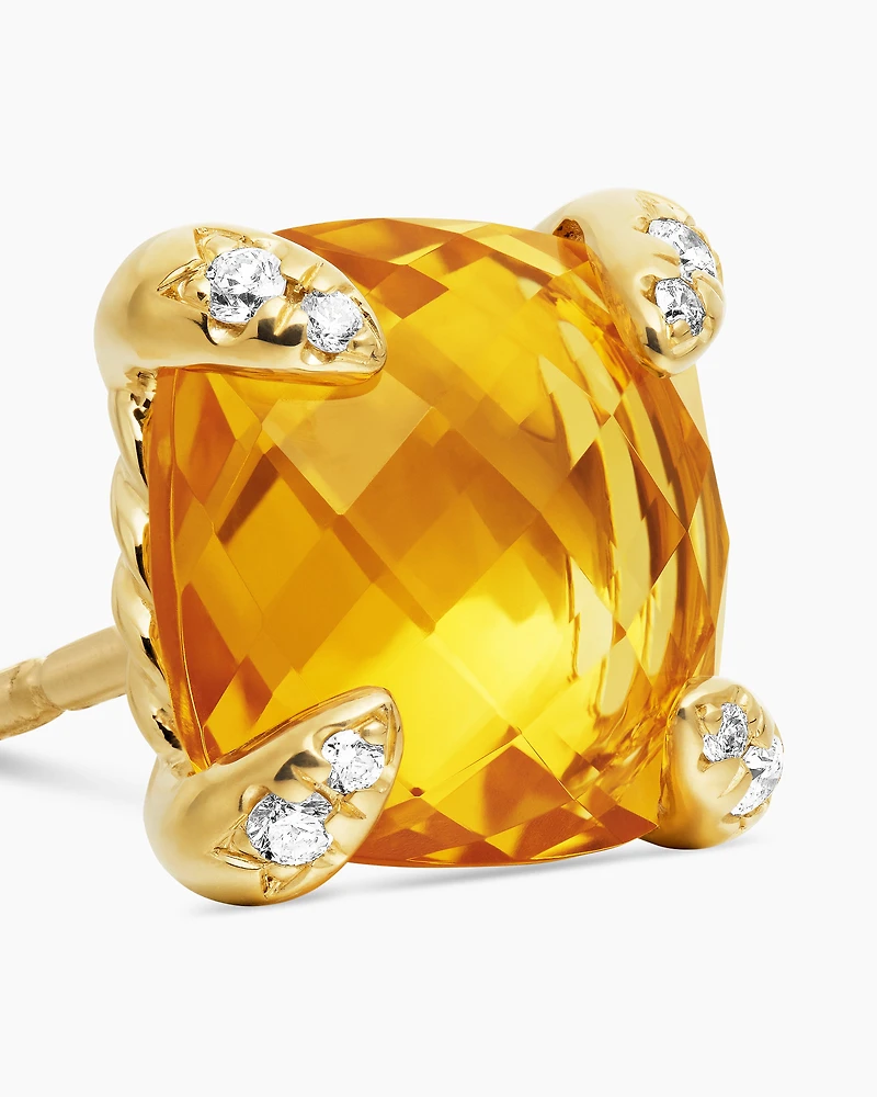 Chatelaine® Stud Earrings in 18K Yellow Gold with Citrine and Diamonds, 8mm